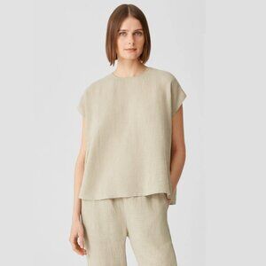 Eileen Fisher Puckered Organic Linen Square Top Natural Size 1X